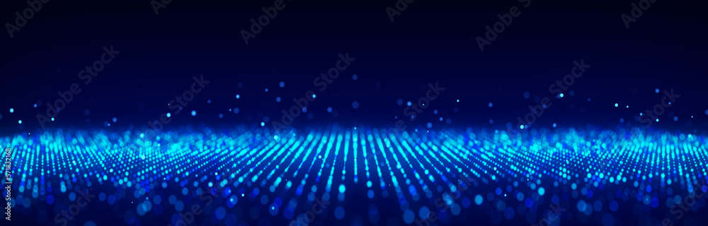 Aufkleber Futuristic perspective grid in digital cyberspace. Flow of binary code. Network connection structure. 3D rendering.