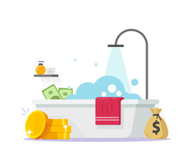Money launder vector or cash laundry clean graphic illustration flat design, legitimate illegitimate illegal dirty finances concept clipart