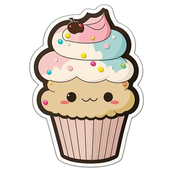 cupcake, dessin kawaii, illustration sur fond blanc, trop mignon et gourmand, IA générative