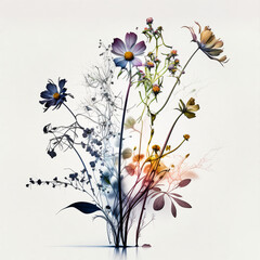 Dried wild flowers on white background. Generative AI