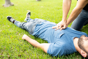 First Aid Emergency CPR rcp on Heart Attack Man , Resuscitation cardio