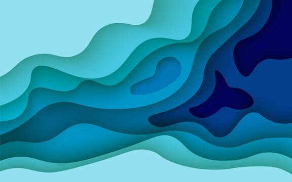 multi colored abstract blue wavy papercut overlap layers background. eps10 vector