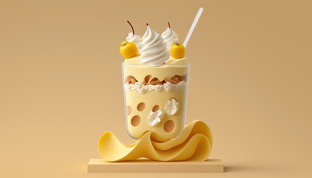 Minimalist 3D render of a creamy and dreamy banana pudding parfait | soft pop | generative AI

