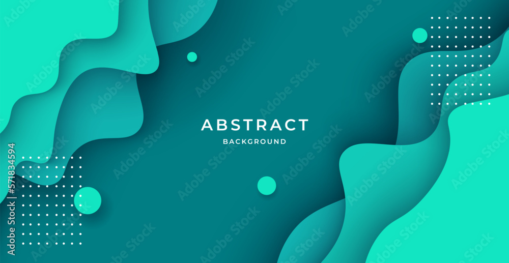 Wall mural multi colored abstract green wavy papercut overlap layers geometric background. eps10 vector