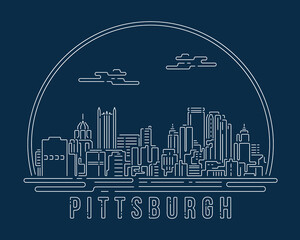 Pittsburgh - Cityscape with white abstract line corner curve modern style on dark blue background, building skyline city vector illustration design