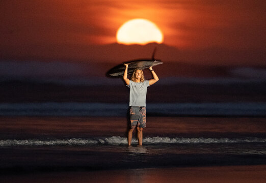 Surfing the sunrise in Costa Rica