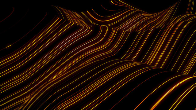 Sound Wave and Audio Technology Concept. Orange, Futuristic Digital Style. 3D Render.