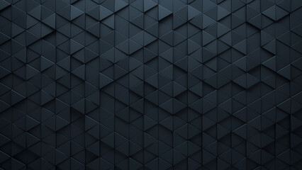 Polished, Semigloss Wall background with tiles. Triangular, tile Wallpaper with 3D, Black blocks. 3D Render
