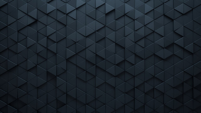 Polished, Semigloss Wall background with tiles. Triangular, tile Wallpaper with 3D, Black blocks. 3D Render