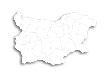 Bulgaria political map of administrative divisions - provinces and regions. Flat white blank map with thin black outline and dropped shadow.