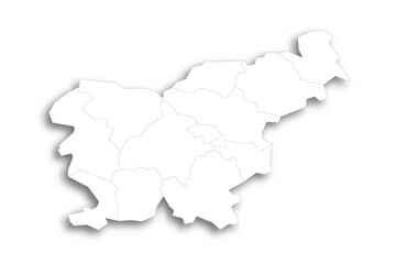 Slovenia political map of administrative divisions - statistical regions. Flat white blank map with thin black outline and dropped shadow.