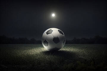 Soccer ball on the field in the spotlights. AI generated