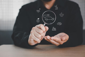 electric vehicle charging station for charging EV batteries. Plug for vehicle with electric engine.  EV charging station for electric vehicles in green energy and eco