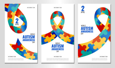 Vector Illustration of World autism awareness day. Banner with ribbon. Use as advertising, invitation, banner,
 - obrazy, fototapety, plakaty