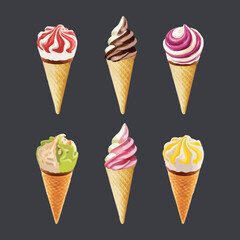 Set of ice cream cone vector illustration
