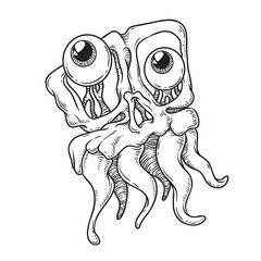Octopus Zombie with Eye Line Art Vector Drawing Design