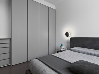 Interior of a modern bedroom with wardrobe
