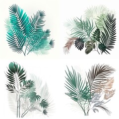 Fototapeta na wymiar Flat Style Minimalism Line tropical plants, Clean and Simple Design of Isolated Palm Branches Created with Generative AI technology