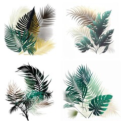 Flat Style Minimalism Line tropical plants, Flat Style Palm Branches Created with Generative AI technology