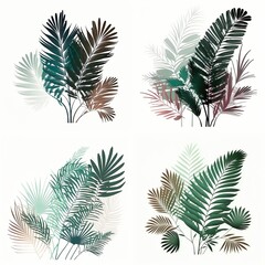 Fototapeta na wymiar Flat Style Minimalism Line tropical plants, Flat Style Palm Branches Created with Generative AI technology