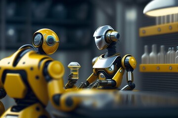 Fototapeta premium Robots working in lab realistic 8k ultra realistic - AI 