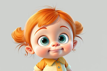 Funny childish female and young character on a light color background. Generative AI