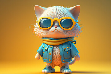 Funny cat wearing clotes and sunglasses on coloful background. Generative AI