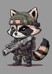 Angry wild raccoon with gun vector illustration - obrazy, fototapety, plakaty