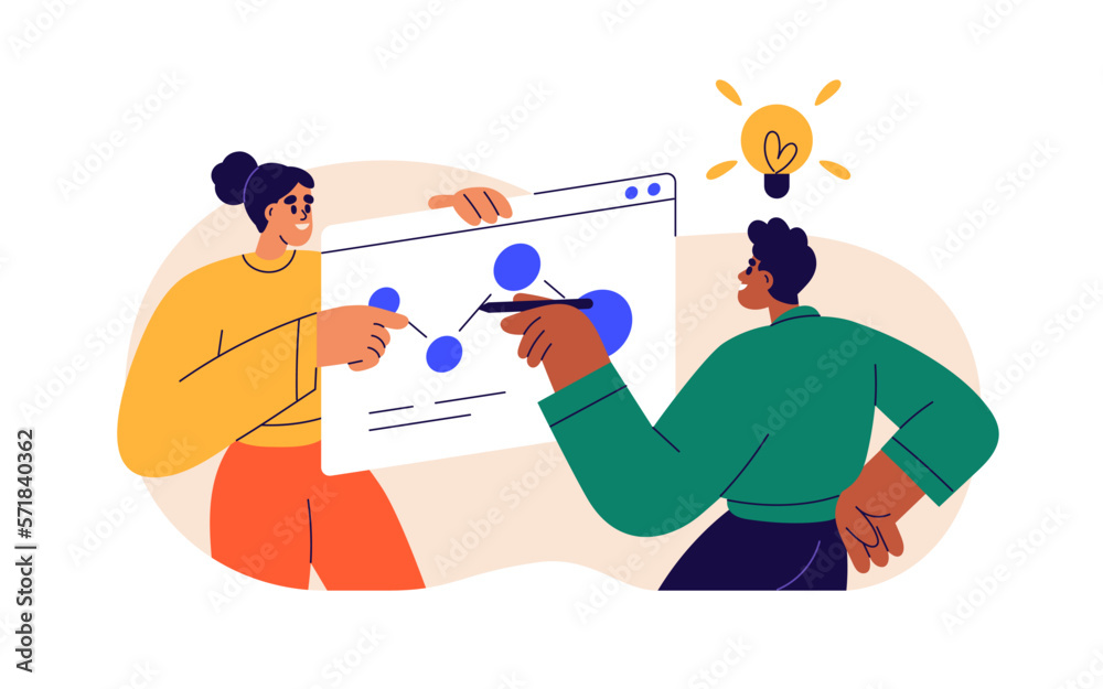 Poster business planning, developing creative ideas concept. team work, discussion. discussing strategy, an