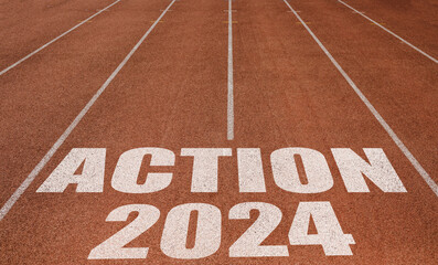 Action 2024 written on running track, New Concept on running track text in white color