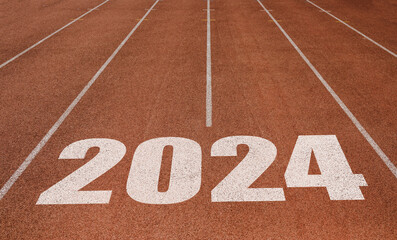 2024 written on running track, New Concept on running track text in white color
