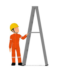 A worker with ladder on white background