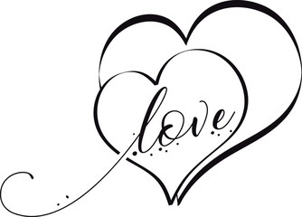 love lettering in two hearts