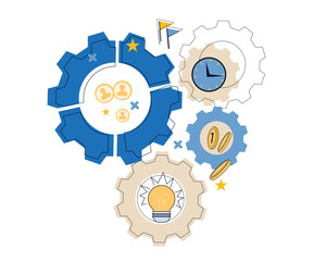 Mechanism gears for business solution, efficient work and business strategy concept. Boost workflow to achieve success, management for launching business processes, vector isolated on white.