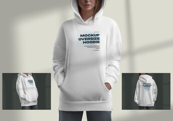 3 Mockup of the Long Women's Hoodie with Pocket