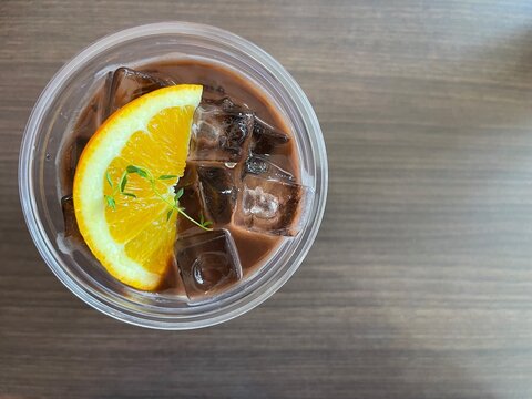 Ice chocolate orange table cafe menu holiday relax time