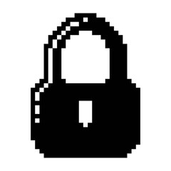 Padlock icon black-white vector pixel art icon	