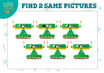 Find two same pictures kids game vector illustration