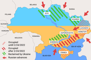 Map Russia vs Ukraine war. Donbas military conflict