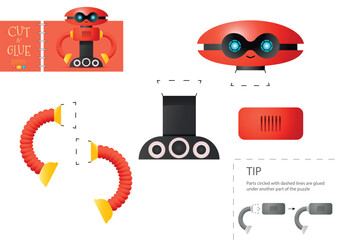 Cut and glue paper vector toy. Funny robotic character as a cardboard cutout model