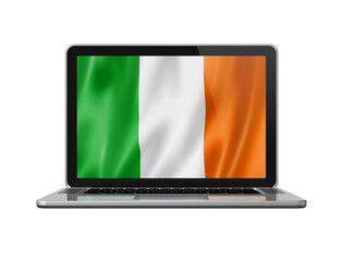 Irish flag on laptop screen isolated on white. 3D illustration