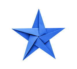 Blue paper star origami isolated on a white background - obrazy, fototapety, plakaty