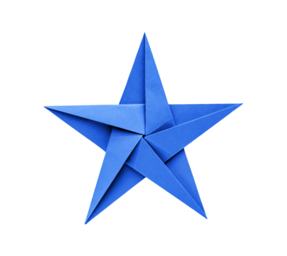 Blue paper star origami isolated on a white background