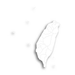 Taiwan political map of administrative divisions - provinces and special municipalities. Flat white blank map with thin black outline and dropped shadow.