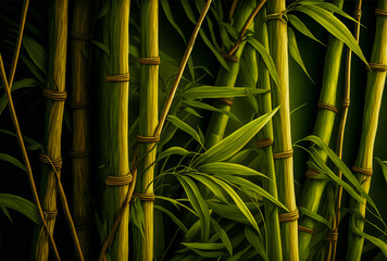 Bamboo stalk and leaf forming an ecological plant texture, ideal for strengthening the links with nature. Generative AI