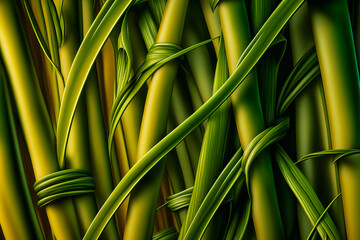 A vegetal texture of bamboo stems and leaves that invites the contemplation of nature and a positive ecology. Generative AI