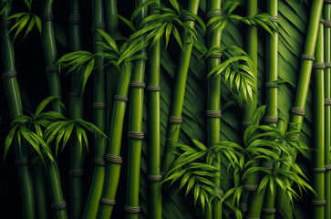 A graphic background made of bamboo stems and leaves, giving a natural look ideal for promoting the environment or life in the forest. Generative AI