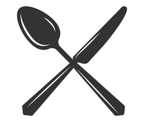 Set of fork and knife on a plate. Cutlery fork spoon and plate. vector sketch isolated	
