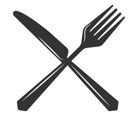 Set of fork and knife on a plate. Cutlery fork spoon and plate. vector sketch isolated	
