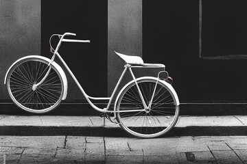 Fototapeta na wymiar bicycle on the street. Black Vintage Hipster Bicycle With White Tires On A Quiet Street, By A White Wall. Generative AI
